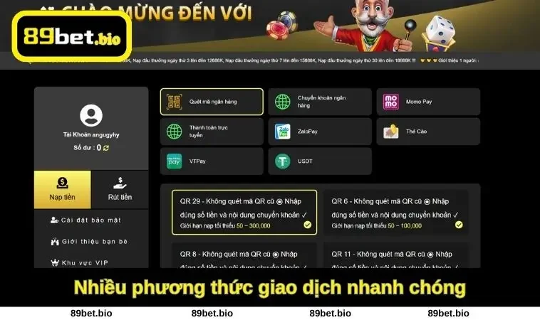 Nhiều phương thức giao dịch 